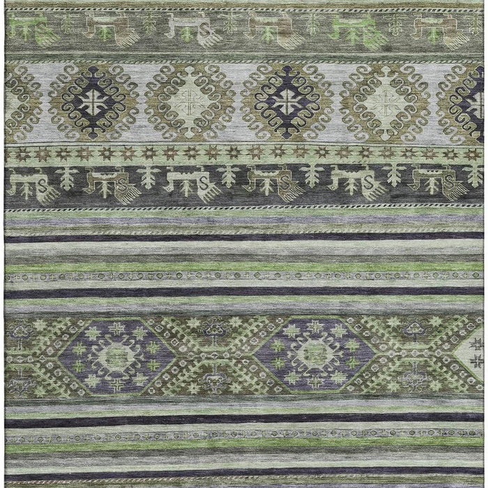 10' X 14' Medallion Washable Area Rug With UV Protection (695252) - Fern Green / Ivory / Gray