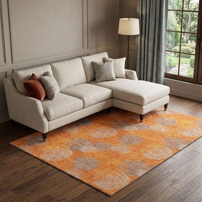 10' X 14' Abstract Washable Area Rug With UV Protection (677183) - Orange / Gray / Silver