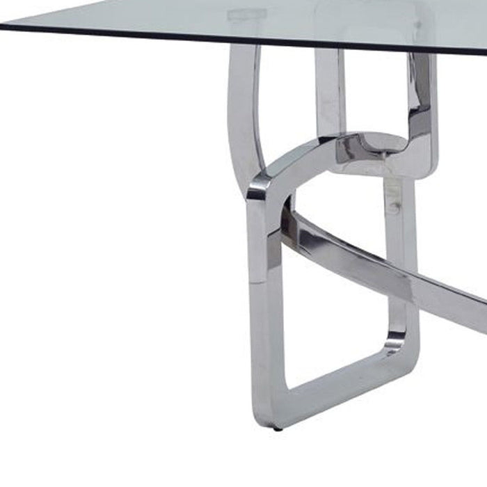 79" Glass And Stainless Steel Trestle Base Dining Table - Silver