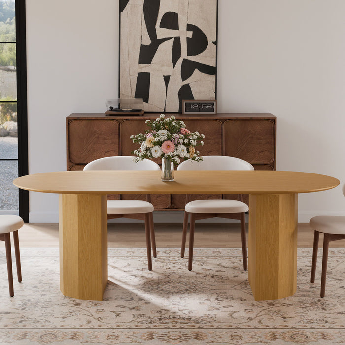 Double Pedestal Base Oval Dining Table - Light Brown / Natural