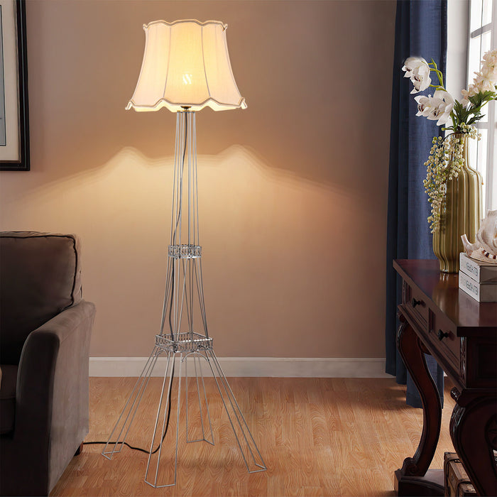 LED Light Changing Floor Lamp With Beige Bell Shade - Brass