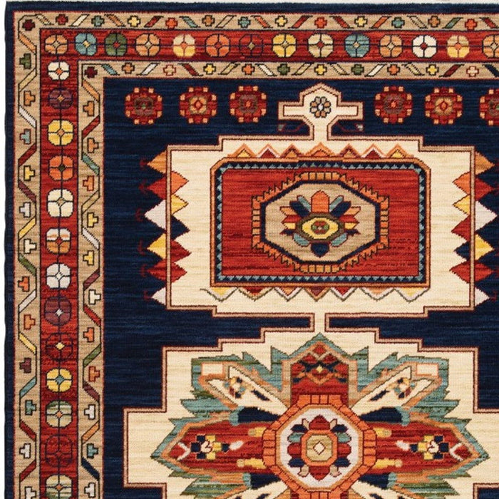 7' x 10' Machine Woven Medallions Indoor Area Rug - Blue Red