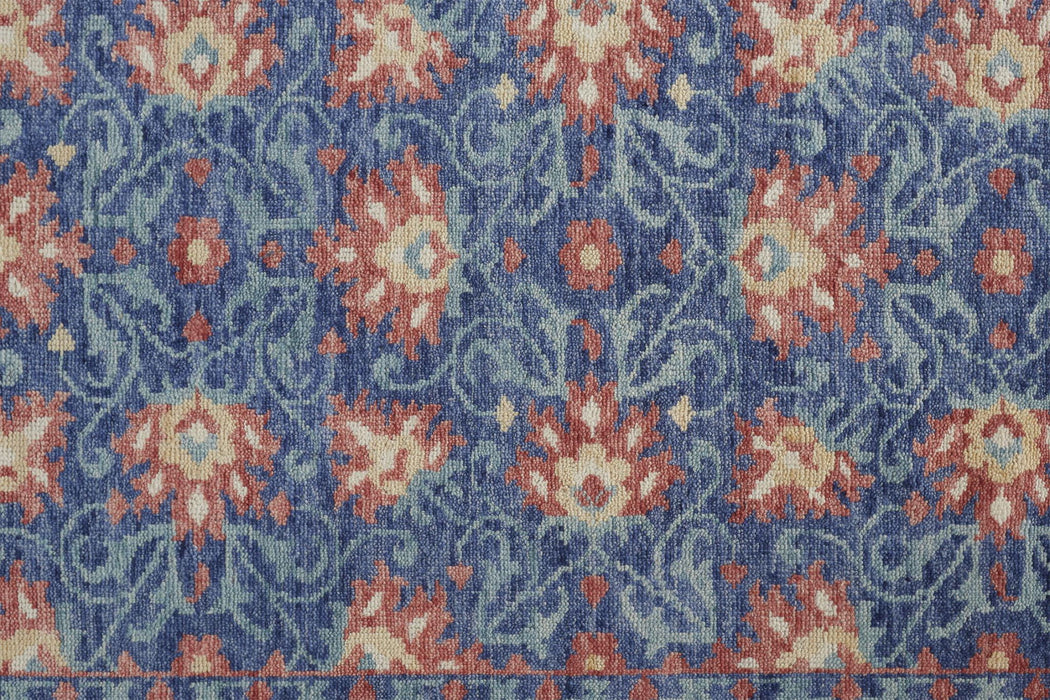 8' x 10' Wool Floral Hand Knotted Stain Resistant Area Rug - Blue And Red