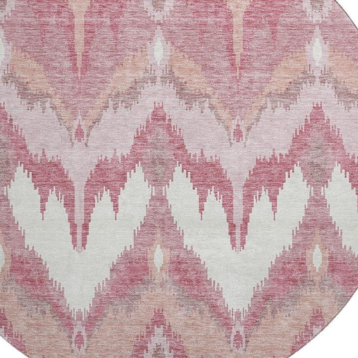 8' Ikat Washable Round Rug With UV Protection - Blush