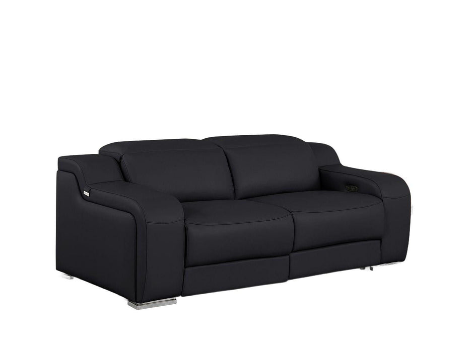 Italian Leather Power Reclining Loveseat (633751) - Black / Silver