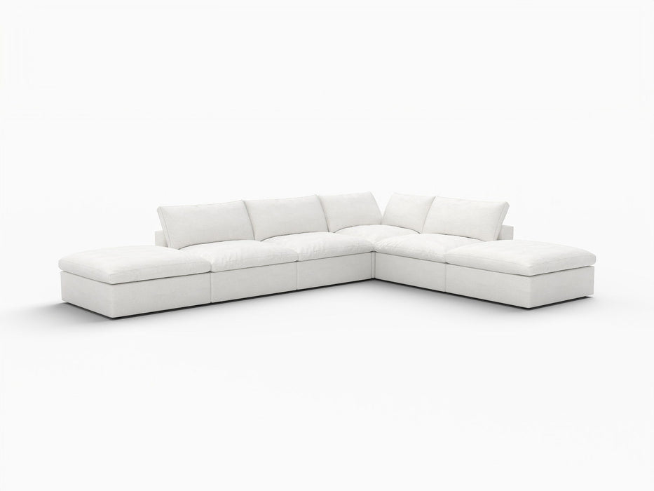 2 Piece Living Room Set Blend Modular Sofa With Ottoman Storage - White