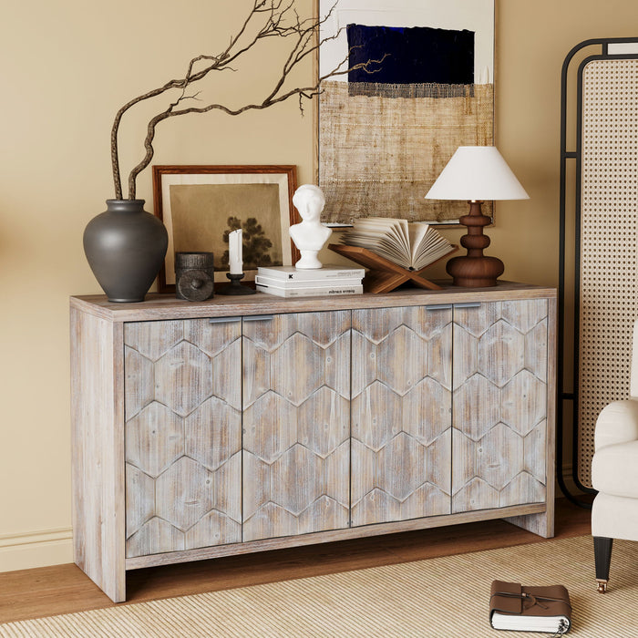 Giga farmhouse-style wooden accent cabinet with four doors, ideal for living room, entryway, or dining room storage.