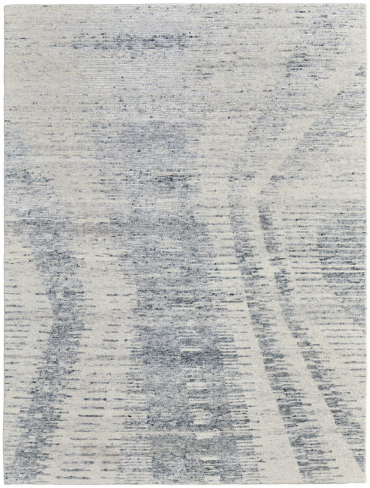 4' x 6' Abstract Hand Knotted Worn Faded Area Rug - Ivory Gray And Blue