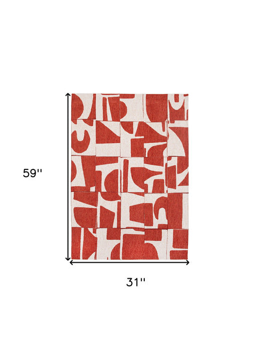 3' X 5' Geometric Washable Area Rug (551972) - Red / White