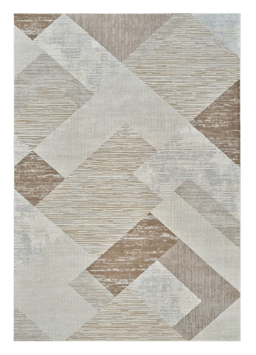 7.9' x 7.9' Modern Abstract Distressed Area Rug - Beige And Brown
