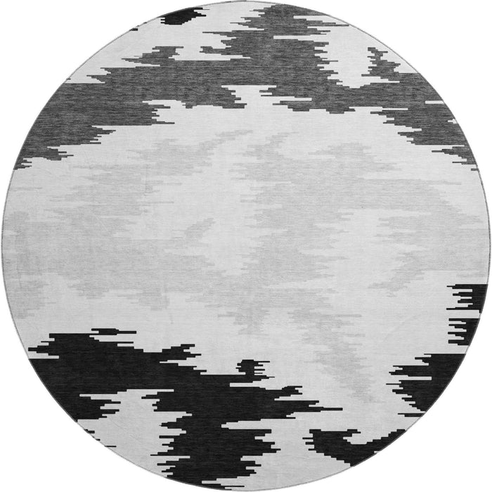 8' Transitional Abstract Washable Round Rug With UV Protection - Black