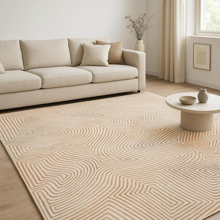 9' X 13' Geometric Washable Area Rug With UV Protection (609926) - Beige / Orange / Brown