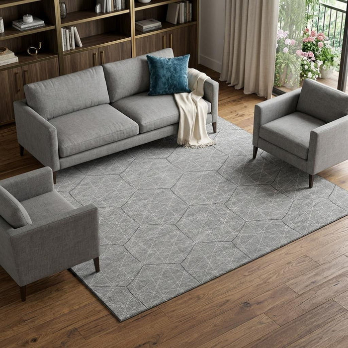 10' X 14' Geometric Washable Area Rug With UV Protection (677879) - Gray / Silver
