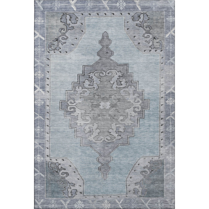 10' X 14' Oriental Washable Area Rug With UV Protection (699496) - Sky Blue / Gray