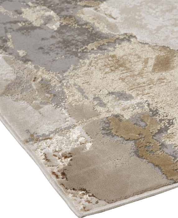 12' x 18' Abstract Area Rug - Gray Ivory And Gold