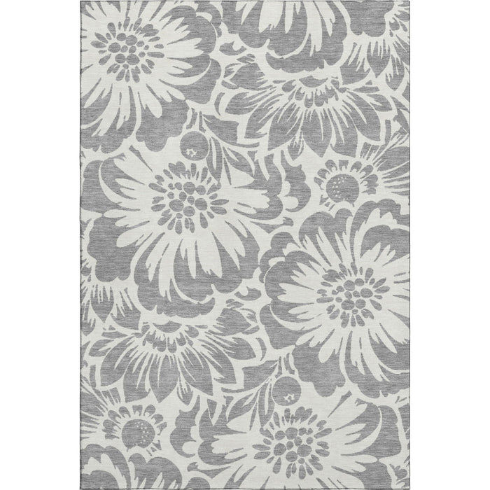8' X 10' Floral Washable Area Rug With UV Protection (648650) - Gray / Ivory