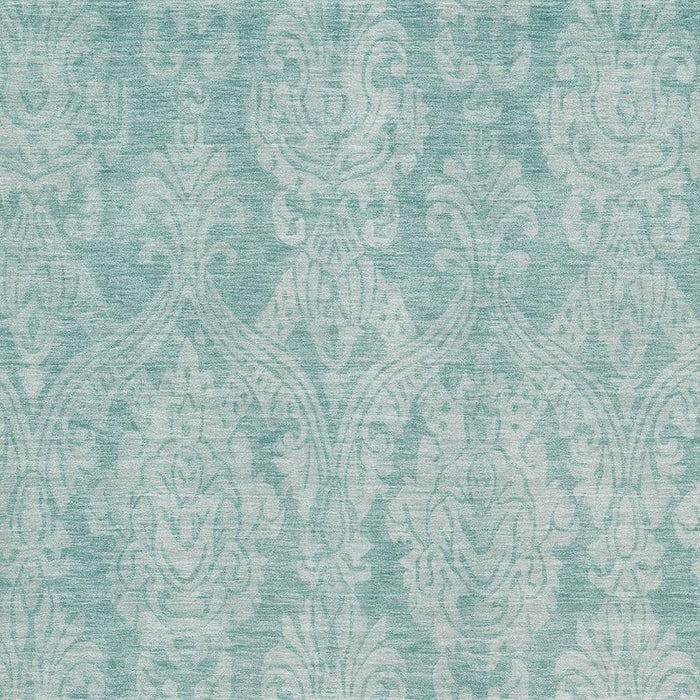 10' X 14' Damask Washable Area Rug With UV Protection (696356) - Aqua / Teal / Ivory