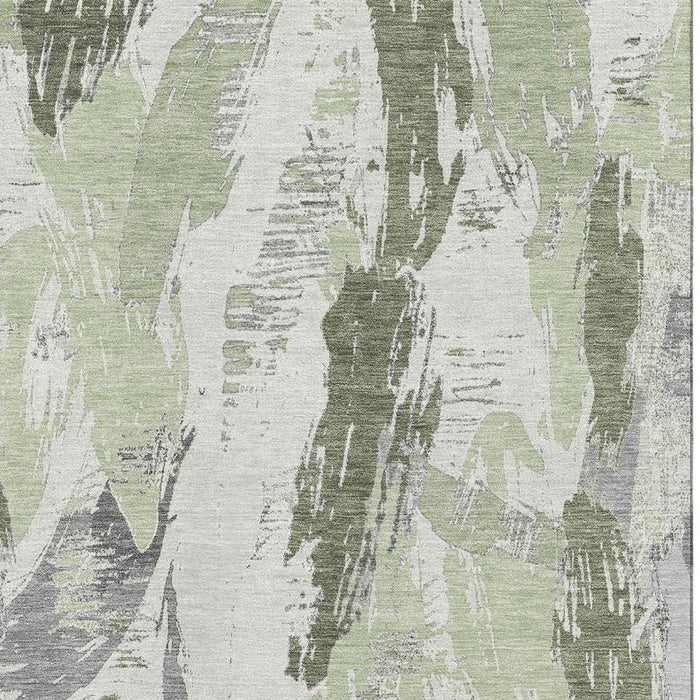 10' X 14' Abstract Washable Area Rug With UV Protection (694640) - Artichoke Green / Ivory / Gray