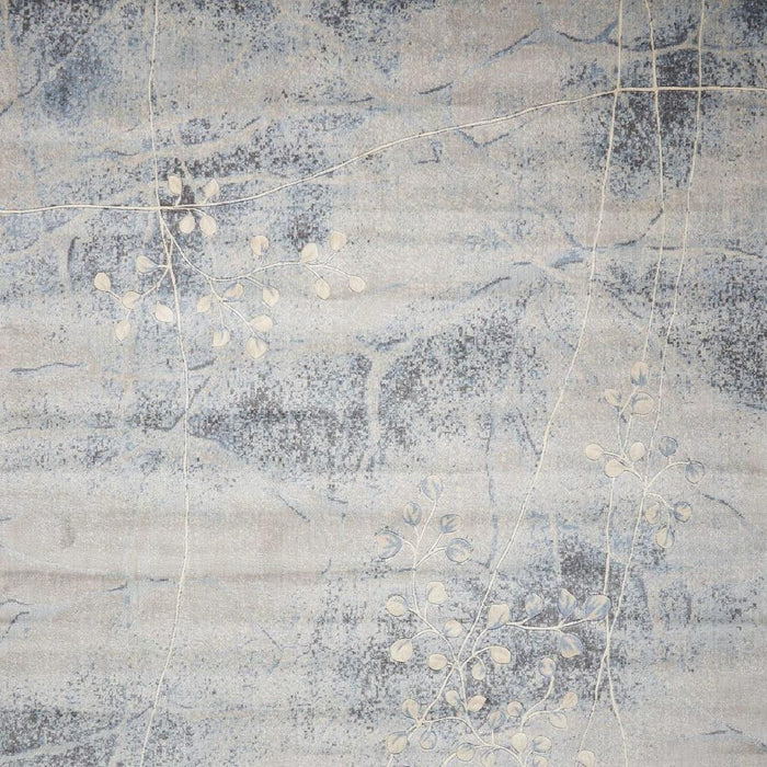 10' X 13' Floral Power Loom Area Rug - Blue And Silver