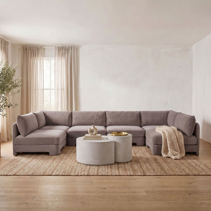 Meridian Furniture Hammond velvet U-shaped sectional with armless seating, featuring plush upholstery and modern design.