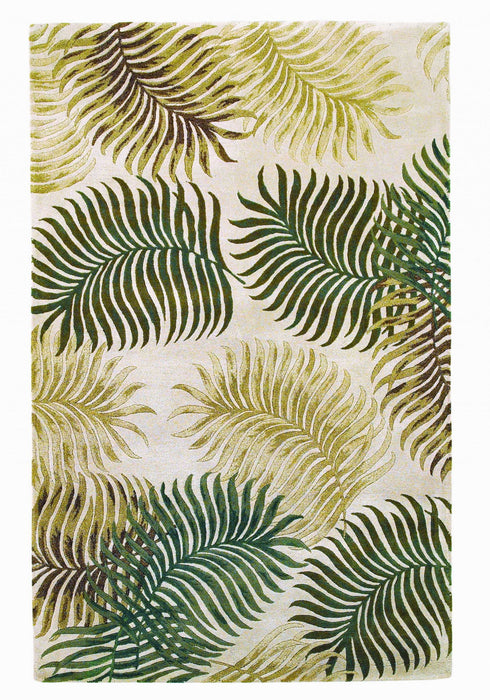 8' x 11' Hand Tufted Tropical Leaves Indoor Area Rug - Natural Beige