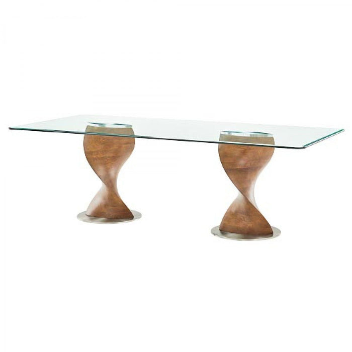 Double Pedestal Base Dining Table - Clear / Brown