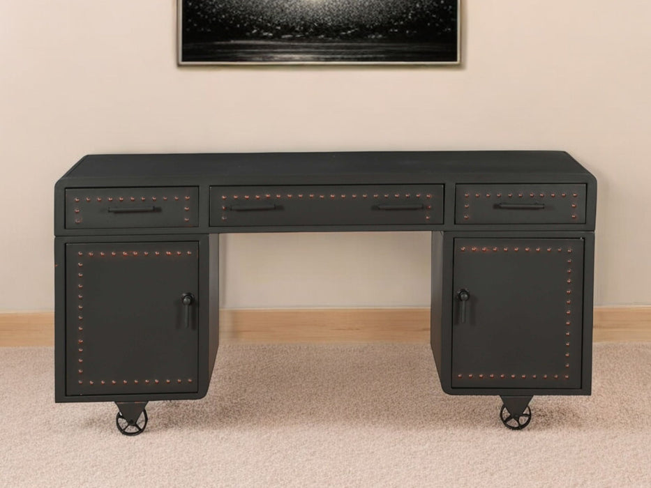 Metal Executive Desk With Two Cabinets Three Drawers - Gray