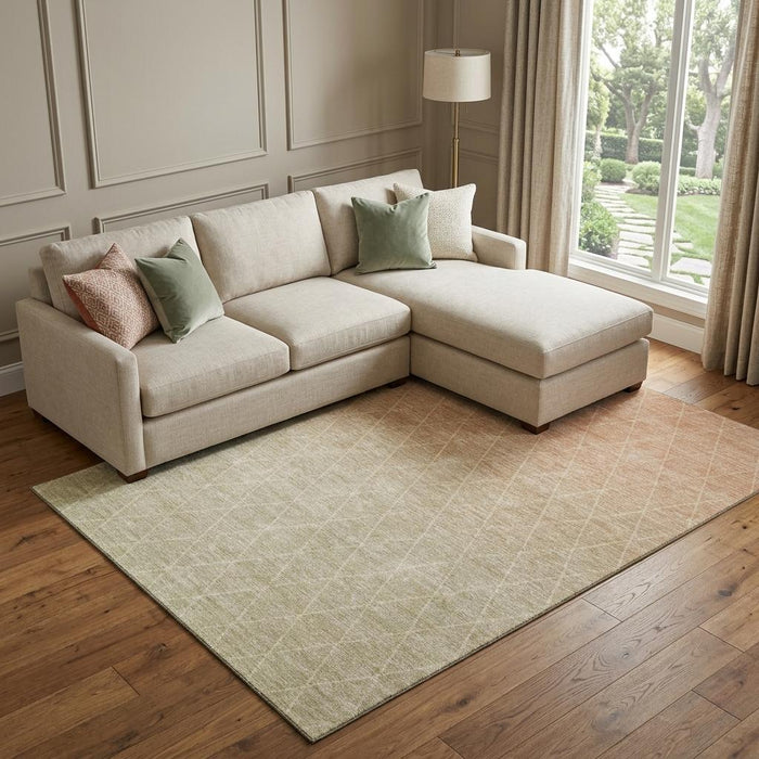 10' X 14' Geometric Washable Area Rug With UV Protection (688183) - Salmon / Beige