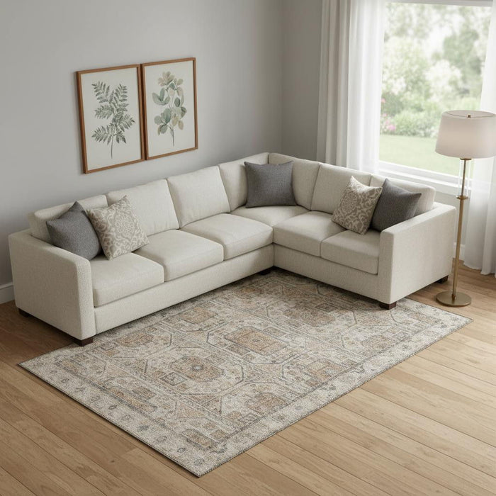 10' X 14' Geometric Washable Area Rug With UV Protection (708091) - Beige / Coffee / Gray