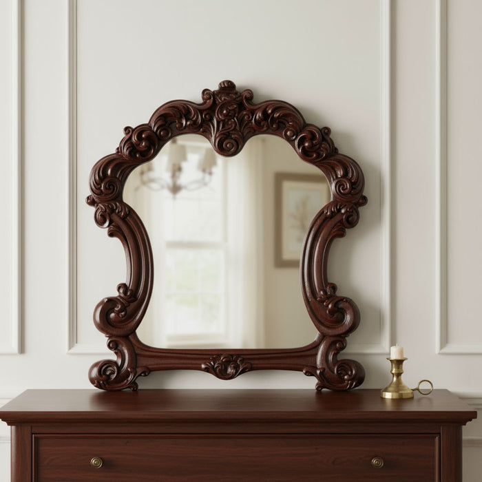 45" Crowned Top Solid Framed Mounted Dresser Mirror - Brown