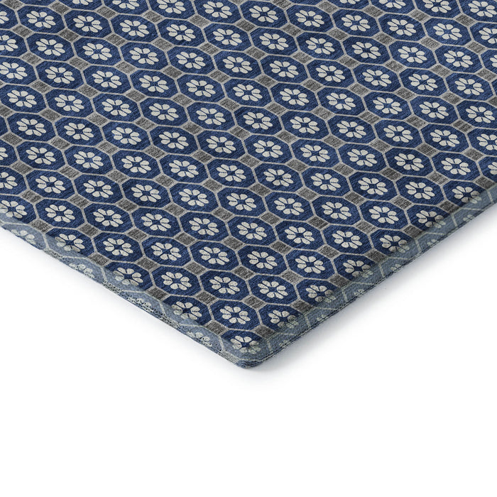 10' X 14' Geometric Washable Area Rug With UV Protection (693660) - Navy Blue / Gray / Silver