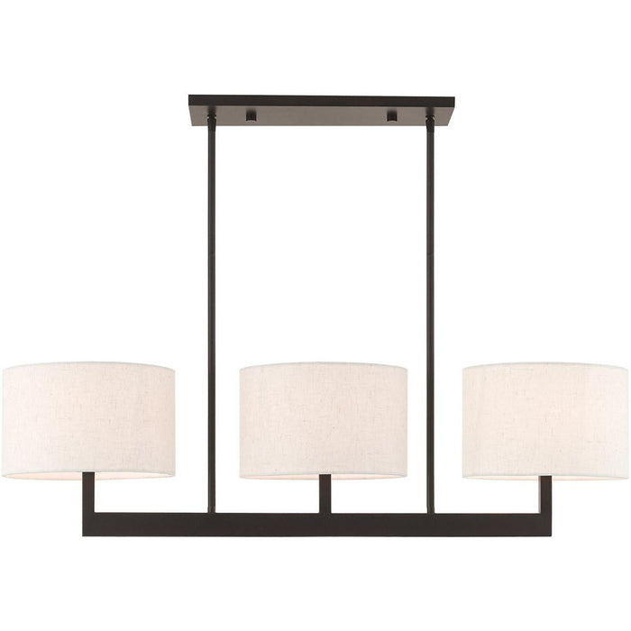 22" Three Light Metal Dimmable Chandelier With Shades - Bronze / Cream