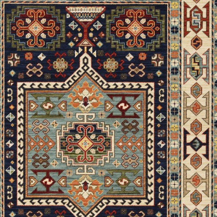 7' x 10' Machine Woven Medallion Indoor Area Rug - Blue Ivory