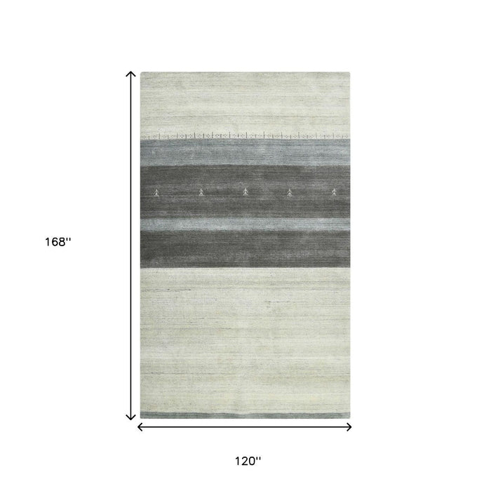 10' X 14' Wool Striped Hand Woven Area Rug - Ivory