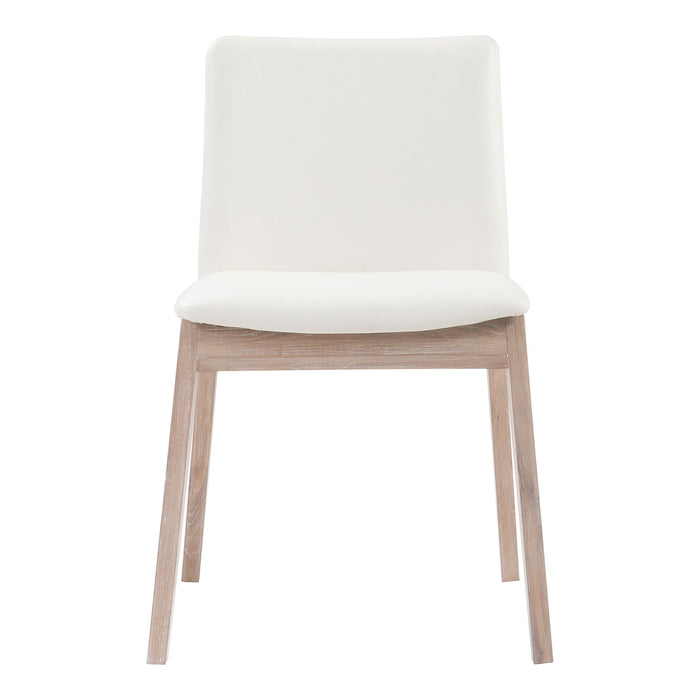 Upholstered Faux Leather Dining Side Chairs (Set of 2) - White / Natural