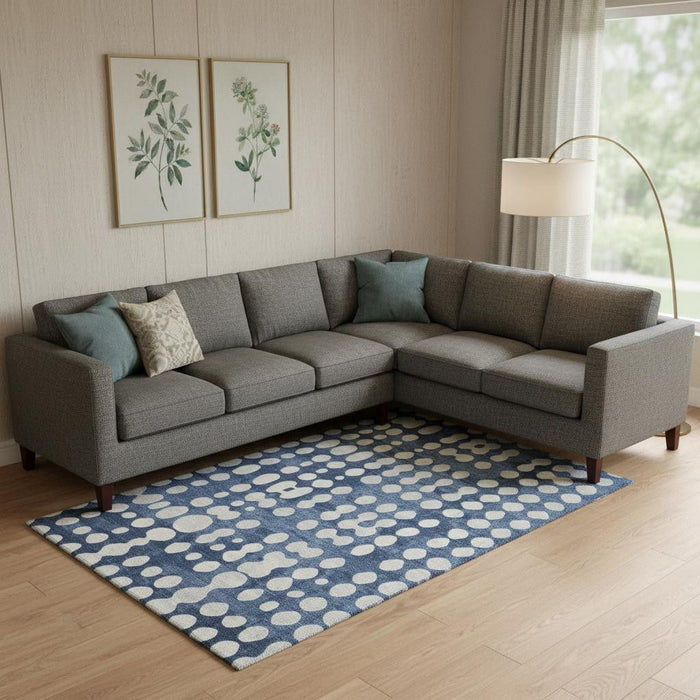 10' X 14' Polka Dot Washable Area Rug With UV Protection (669132) - Navy Blue / Ivory