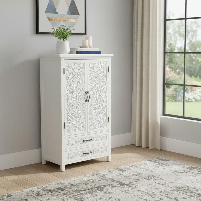 Wood Accent Cabinet With Two Doors Two Drawers - White