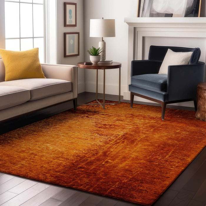 10' X 14' Abstract Washable Area Rug With UV Protection - Rust And Gray