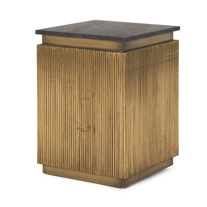 Stone And Brass Square Block End Table - Black / Gold