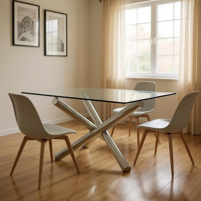 60" Glass And Metal Cross Leg Base Square Dining Table - Clear