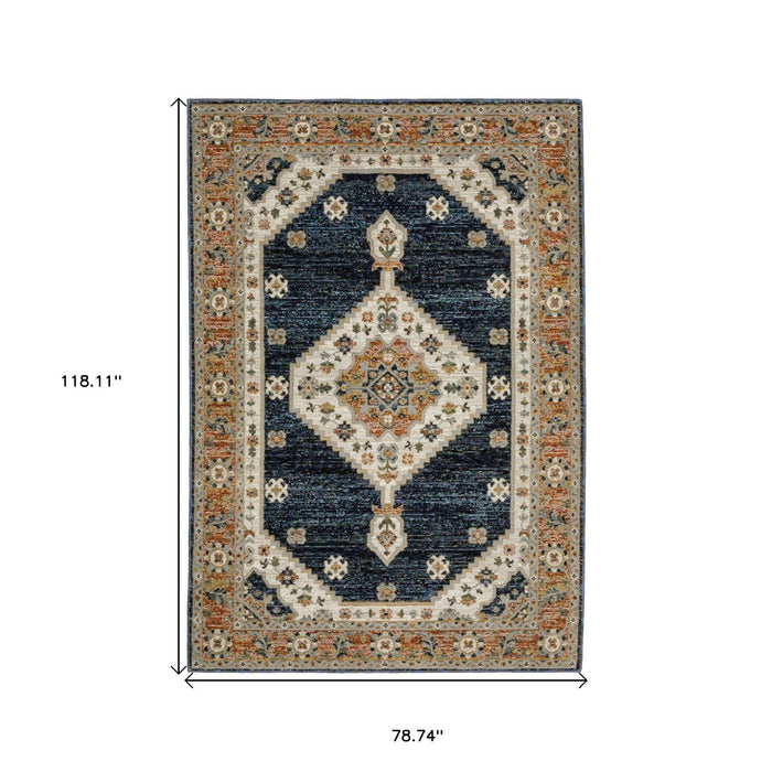 7' X 10' Medallion Area Rug - Blue And Orange