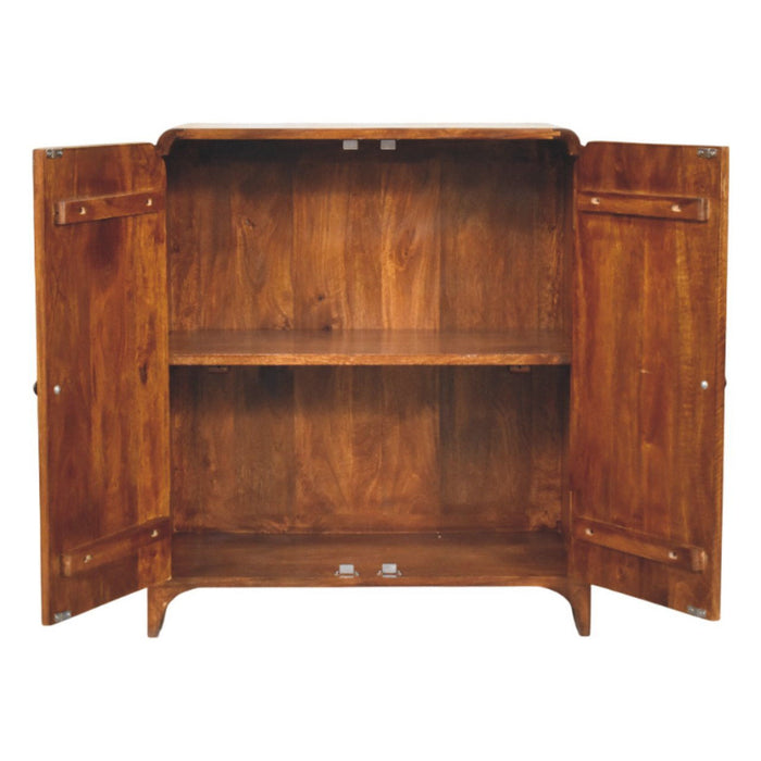 32" Solid Wood Scallop Edge Accent Cabinet With Two Doors - Brown
