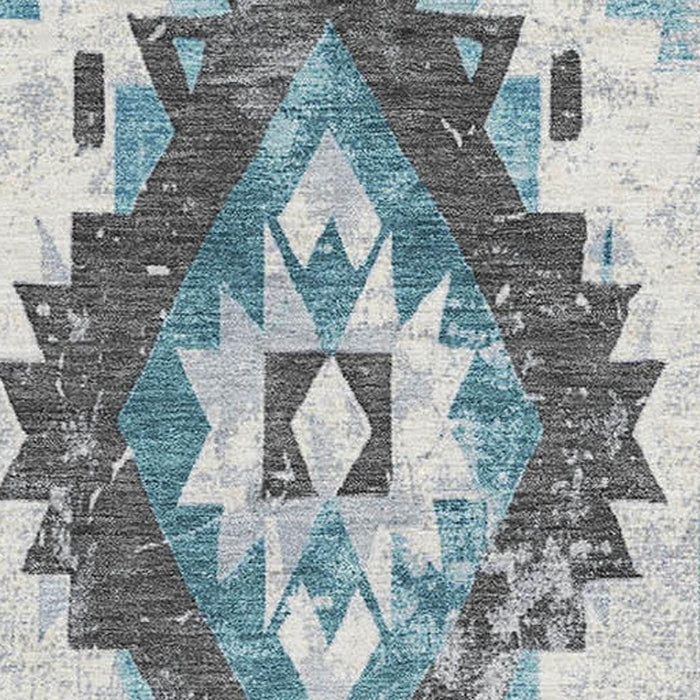10' X 14' Southwestern Washable Area Rug With UV Protection (706613) - Teal / Charcoal / Ivory