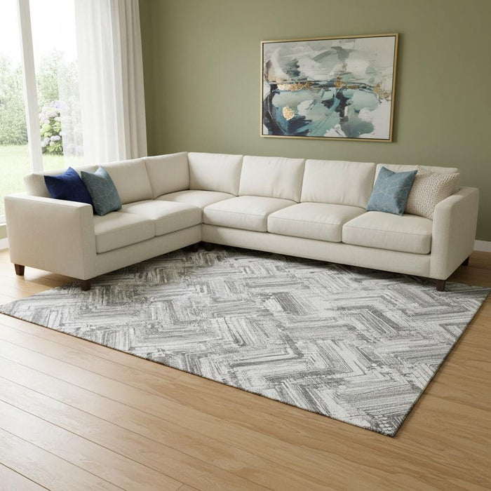 10' X 14' Chevron Washable Area Rug With UV Protection (652899) - Gray / Ivory