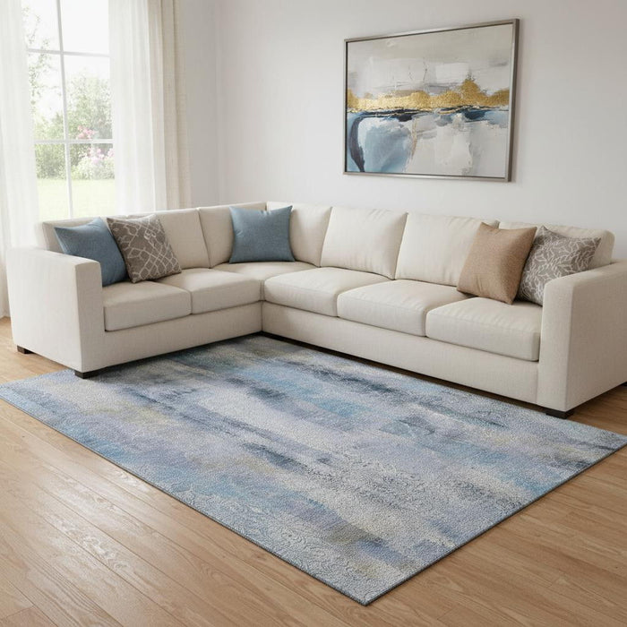 10' X 14' Abstract Washable Area Rug With UV Protection (648118) - Blue / Ivory