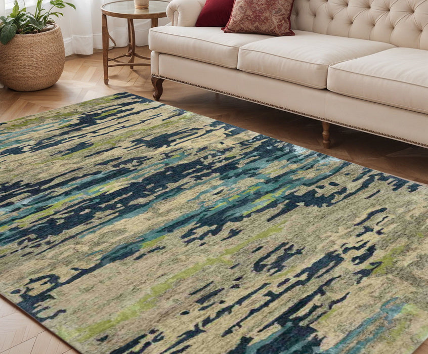 5' X 8' Wool Abstract Hand Tufted Area Rug - Sand And Green