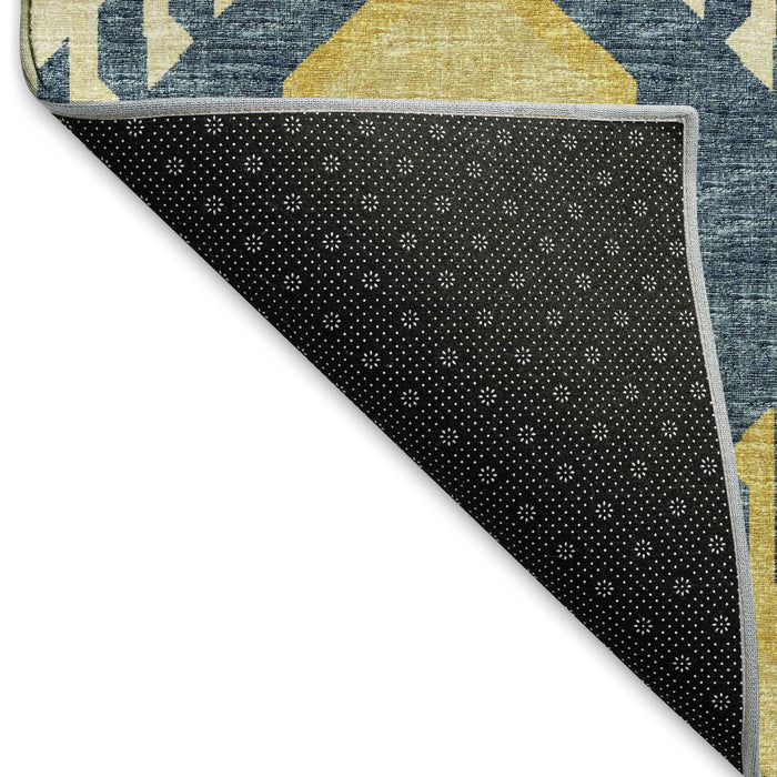 10' X 14' Tribal Washable Area Rug With UV Protection (644784) - Yellow / Ivory / Navy Blue