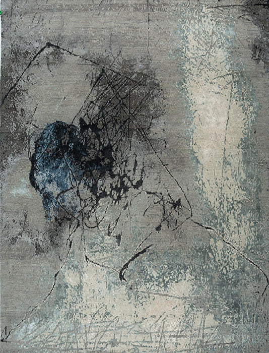 8' X 10' Abstract Hand Knotted Area Rug Wool Material - Blue