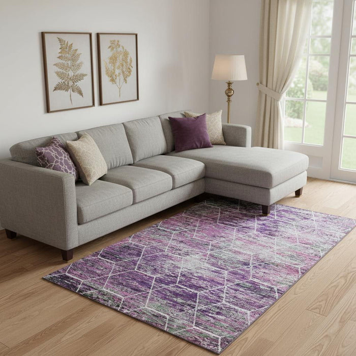 10' X 14' Geometric Washable Area Rug With UV Protection (699214) - Purple / Ivory / Blush