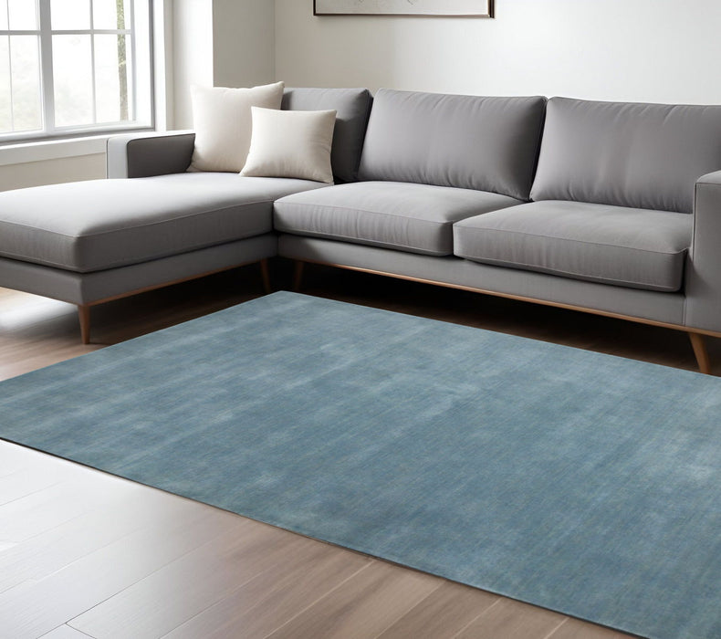 9' X 12' Wool Hand Woven Area Rug - Light Blue